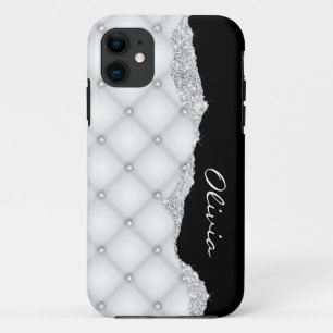 Personalizable Siver Faux Diamond Cristals Quilted iPhone 11 Case