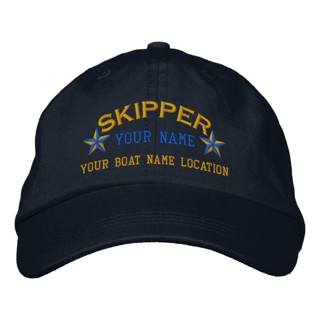 Personalizable Skipper Stars Ball Cap Nautical (Front)