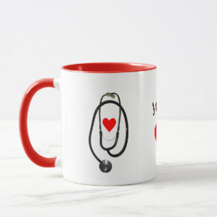 Personalizable, Stethoscope and Heart, Nurse Mug