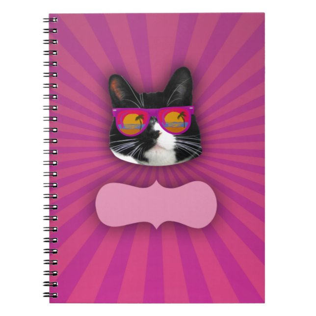Personalizable Sunglasses Wearing Tuxedo Cat Fun  Notebook (Front)