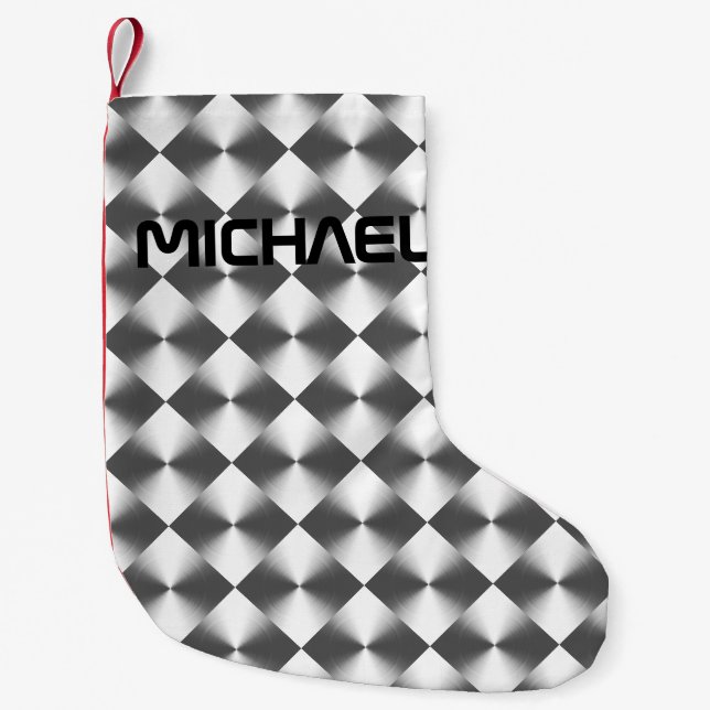 Personalizable Trendy Modern Space Grey Pattern Small Christmas Stocking (Front)