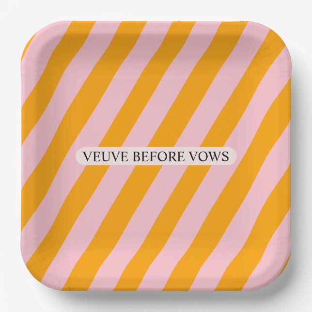 Personalizable Veuve Before Vows Pink and Orange  Paper Plate (Front)