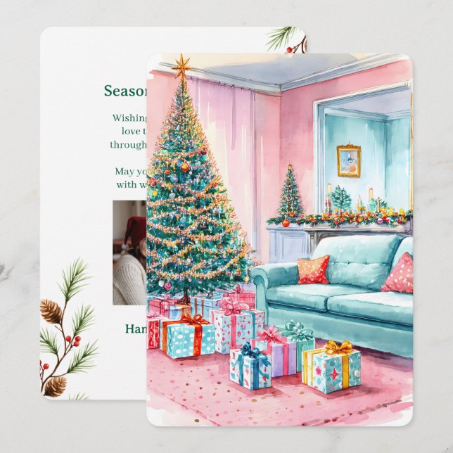 Personalizable Vintage  Flat Holiday Card  (Front/Back)