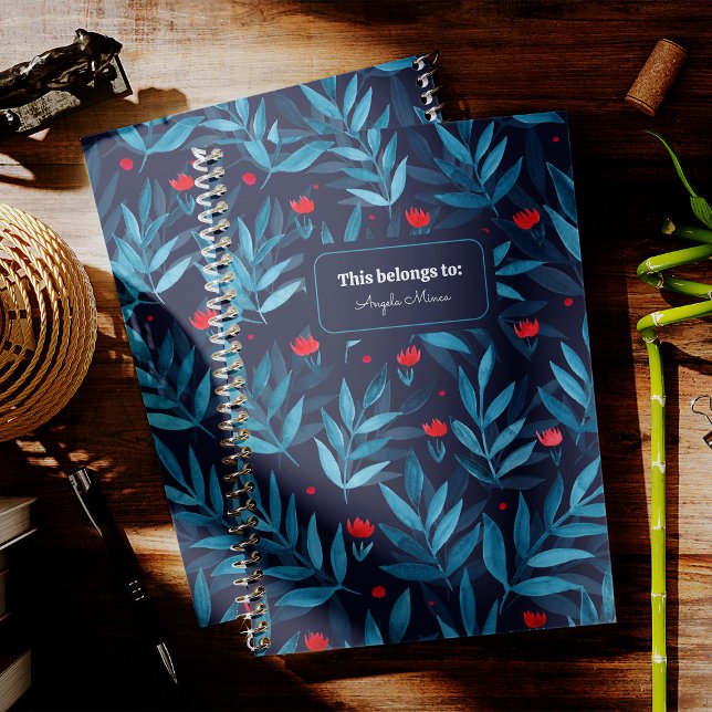 Personalizable Watercolor night garden - turquoise Notebook (Creator Uploaded)