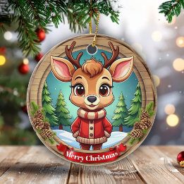 Personalizable Wildlife Winter Animal Holiday 🦌🎄 Ceramic Ornament