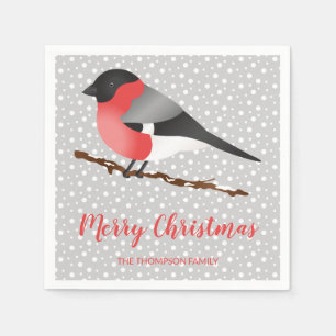 Personalizable Winter Bird & Merry Christmas Text Napkin