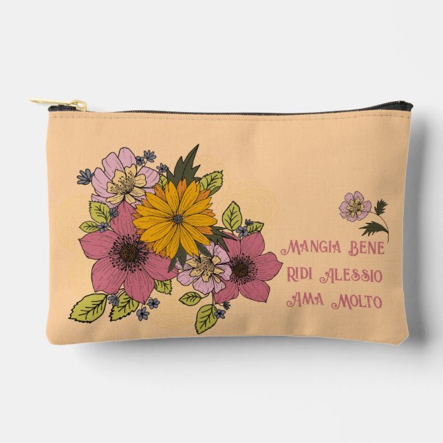 Personalizable with Flowers and Italian Quote  Accessory Pouch (Front)