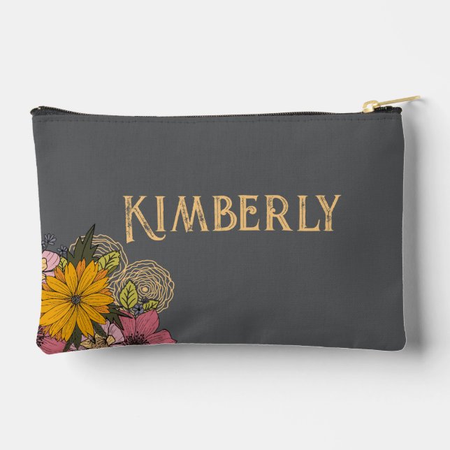 Personalizable with Flowers and Italian Quote  Accessory Pouch (Back)