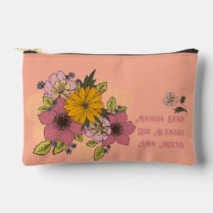 Personalizable with Flowers and Italian Quote Accessory Pouch