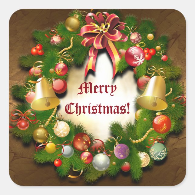 Personalizable Xmas Wreath Square Sticker (Front)
