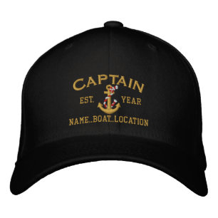 Personalizable YEAR and Names Captain Rope Anchor Embroidered Hat
