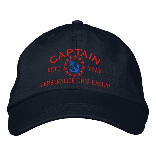 Personalizable YEAR and Names Captain Yacht Flag Embroidered Hat (Front)