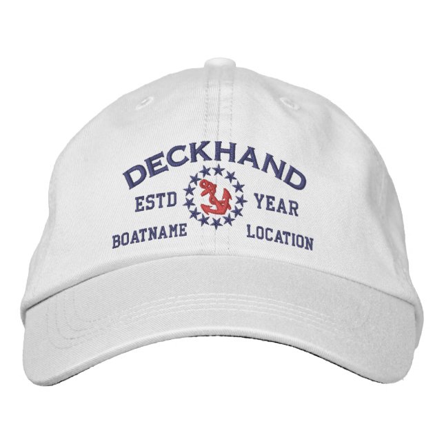 Personalizable YEAR and Names Deckhand Yacht Flag Embroidered Hat (Front)