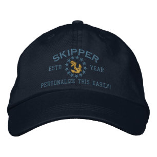 Personalizable YEAR and Names Skipper Yacht Flag Embroidered Hat
