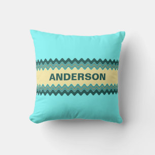 Personalizable Yellow Blue Wavy Striped Pattern Cushion