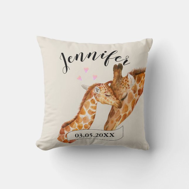 Personalization Giraffe Mama & Baby Name Cushion (Front)