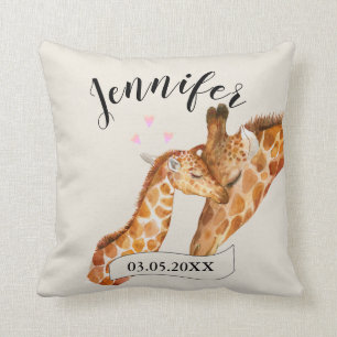 Personalization Giraffe Mama & Baby Name Cushion