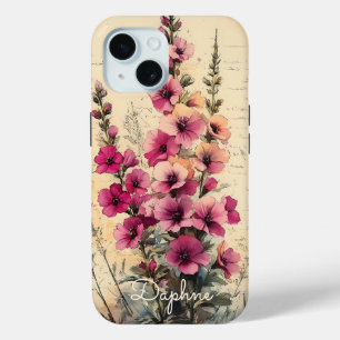 Personalizd Vintage Shabby Chic Pink Wildflower iPhone 15 Case