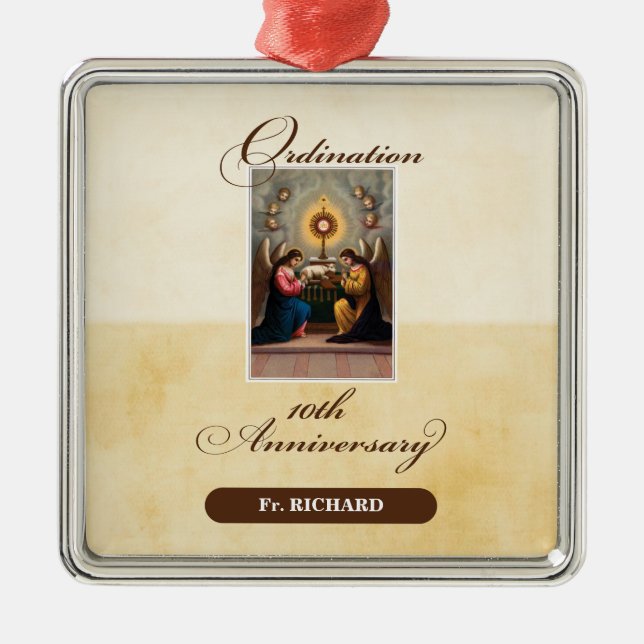 Personalize, 10th Ordination Anniversary Angels Metal Ornament (Front)