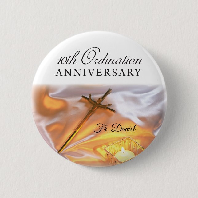 Personalize, 10th Ordination Anniversary, Cross 6 Cm Round Badge (Front)
