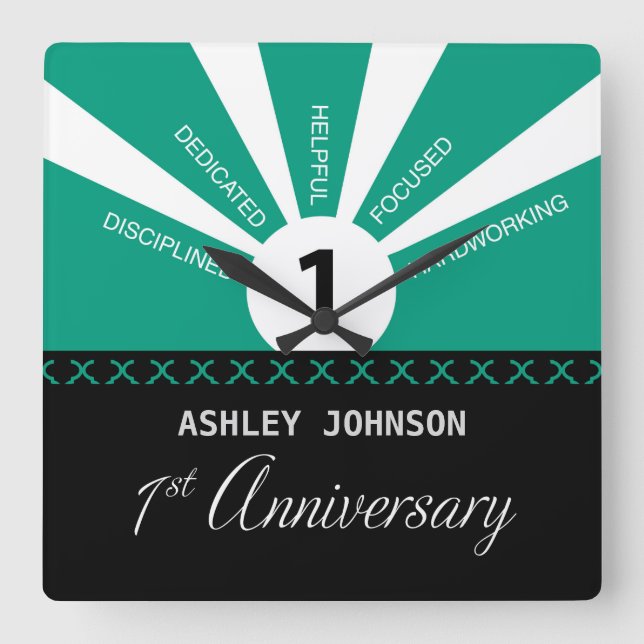 Personalize, 1st Year Employee Anniversary Square Wall Clock (Front)