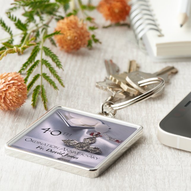 Personalize, 40th Ordination Anniversary Congrats Key Ring (Side)