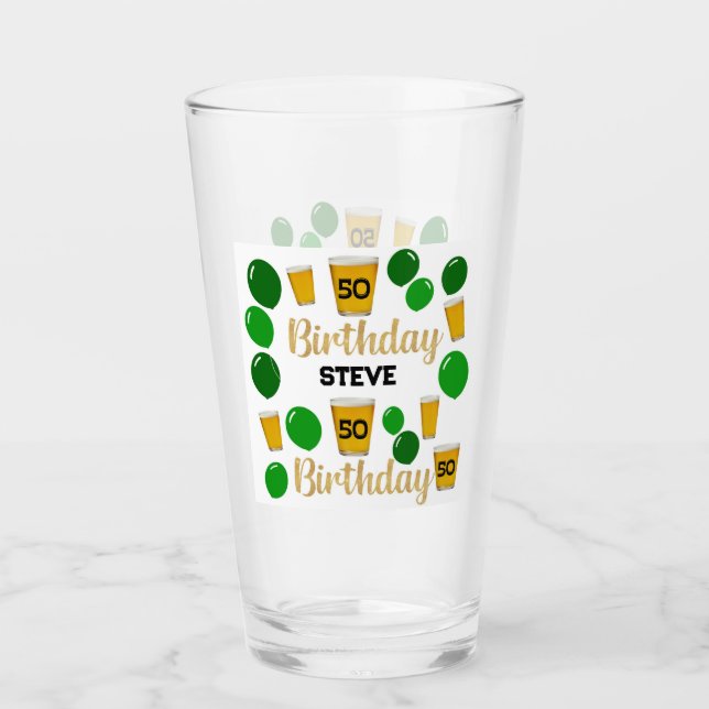 Personalize 50 adult birthday beer green balloons glass (Front)