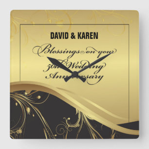 Personalize, 50th Wedding Anniversary Religious Square Wall Clock