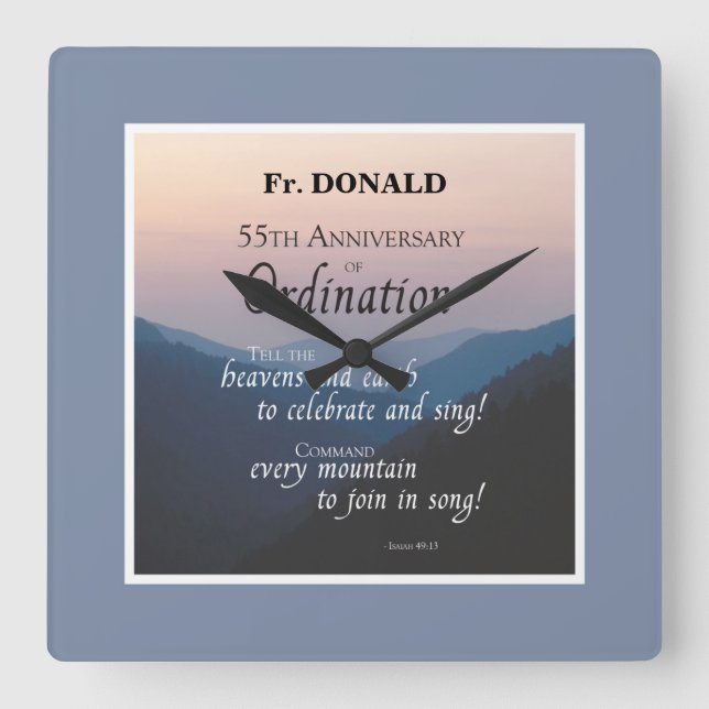 Personalize 55th Anniversary Ordination Congrats Square Wall Clock (Front)