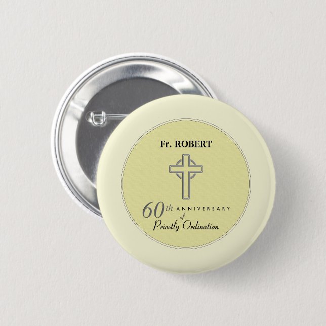 Personalize, 60th Anniversary of Priest Embossed 6 Cm Round Badge (Front & Back)