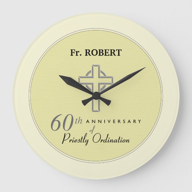 Personalize, 60th Anniversary of Priest Embossed Large Clock (Front)