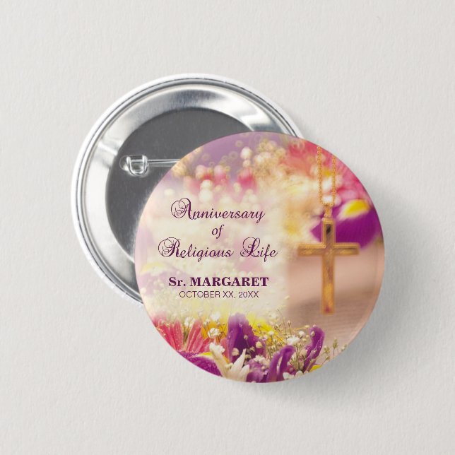 Personalize, Anniversary Religious Life, Nun 6 Cm Round Badge (Front & Back)