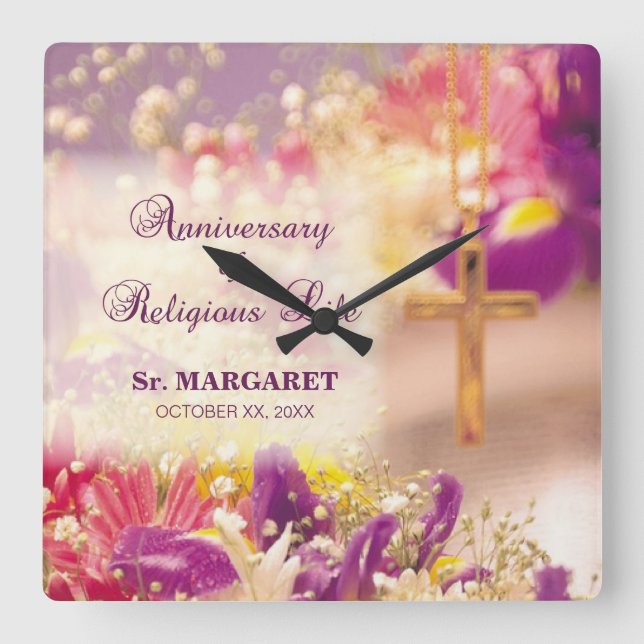 Personalize, Anniversary Religious Life, Nun Square Wall Clock (Front)
