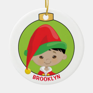 Personalize Asian Boy Elf Ceramic Ornament