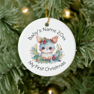 Personalize Baby’s First Christmas Name and Year Ceramic Ornament