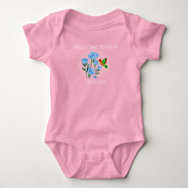 Personalize Baby’s One=Piece Floral Hummingbird  Baby Bodysuit (Front)