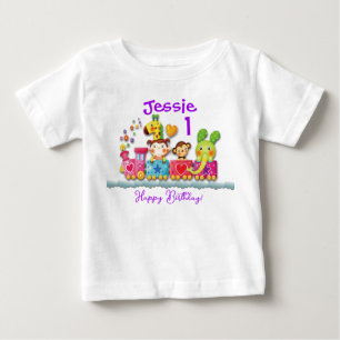 Personalize Birthday Animal Train Young Child  Baby T-Shirt