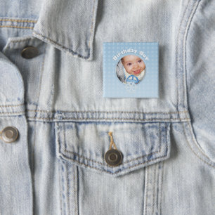 Personalize Birthday Boy Photo Winter Onederland 15 Cm Square Badge