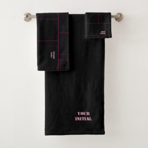Personalize Black And Hot Pink Pin Stripe Bath Towel Set