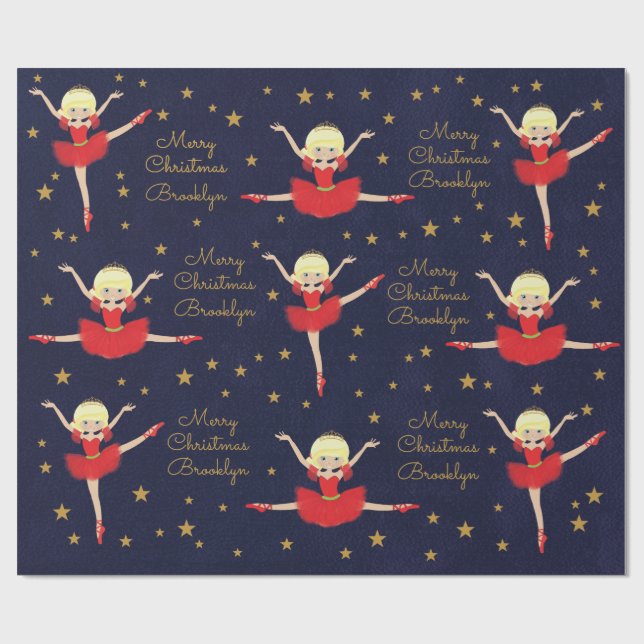 Personalize Blonde Christmas Ballerina Wrapping Paper (Flat)