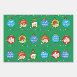 Personalize Blonde Girl Elf Wrapping Paper Sheet