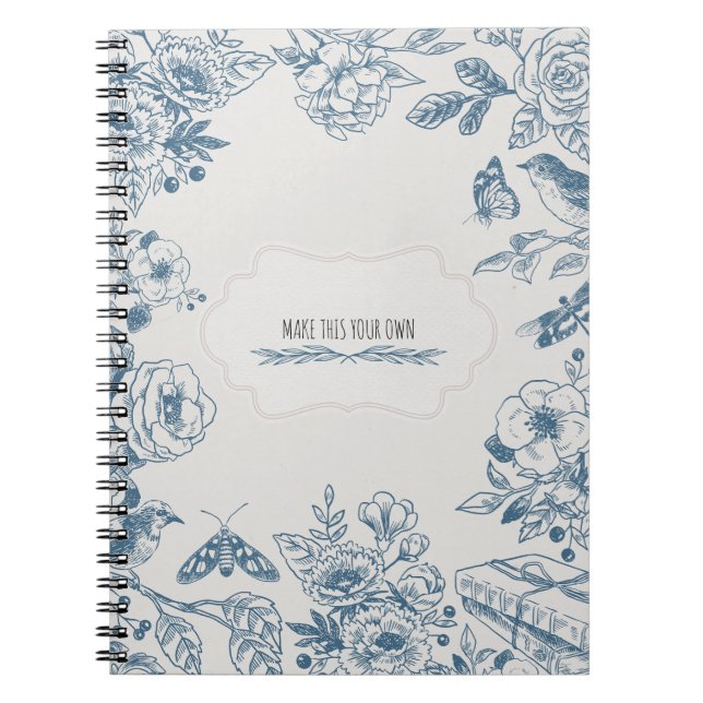 PERSONALIZE Blue Line Flowers | Notebook Journal (Front)