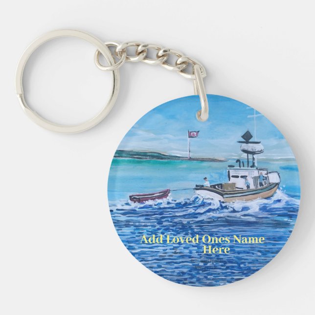 PERSONALIZE Blues Rustic FISHING BOAT Key Ring (Front)