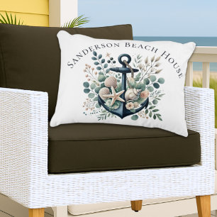 Personalize Boho Blue Coastal Anchor Round Decorative Cushion