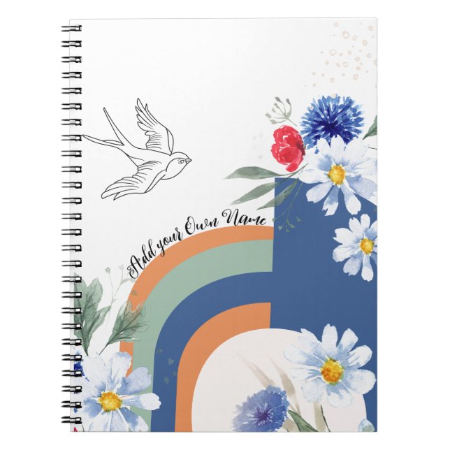 PERSONALIZE BOHO Flowers with Bird Notebook (Front)