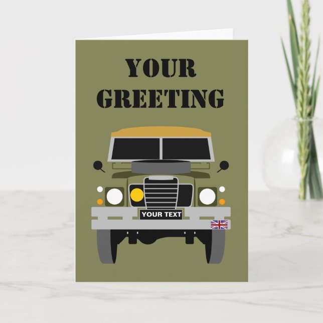 PERSONALIZE BRITISH ARMY VETERAN LAND-ROVER CARD (Front)