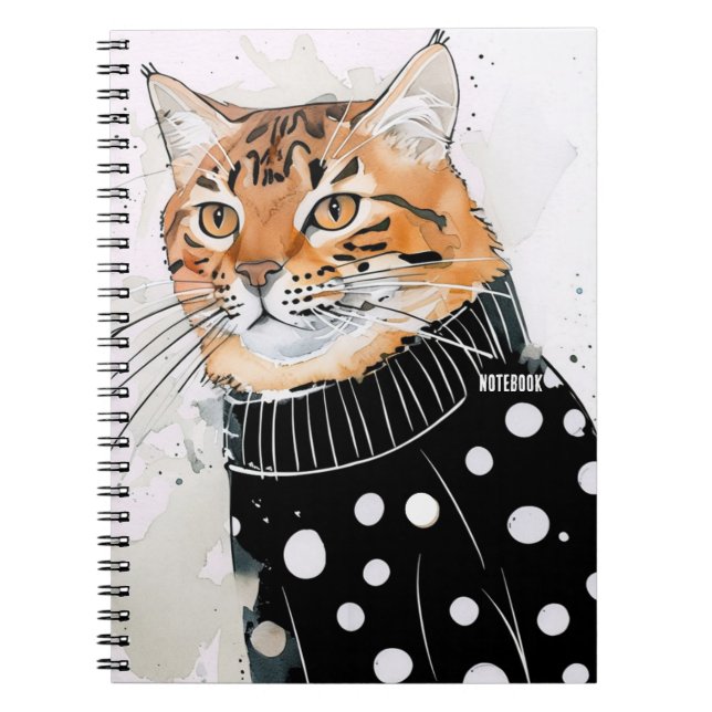 PERSONALIZE: Cat in Black Polkadot Sweater |  Notebook (Front)