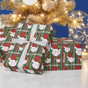 Personalize Christmas Sport Baseball Stripes  Wrapping Paper