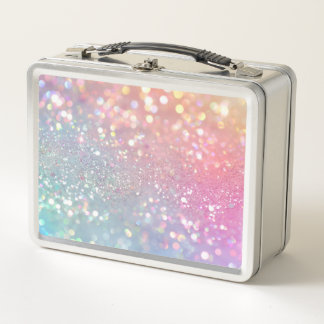 PERSONALIZE - Colourful Pastel Glitter Metal Lunch Box