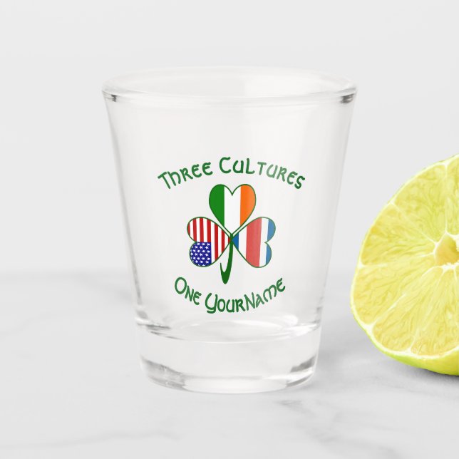 Personalize Costa Rican Ireland USA Shamrock Shot Glass (Front)